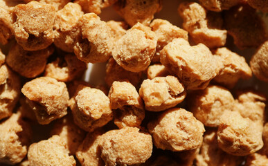 Dehydrated soy texture. Vegan meat. Food background