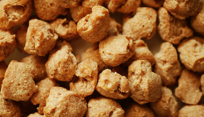 Soy meat texture. Vegan diet. Legume protein