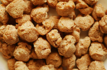 Dehydrated soy texture. Vegan meat. Food background