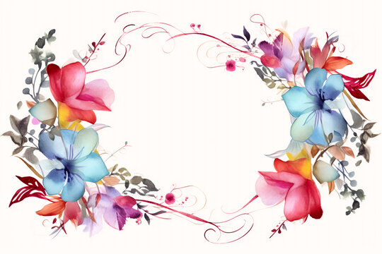 Frame with beautiful flowers in watercolor illustration style.