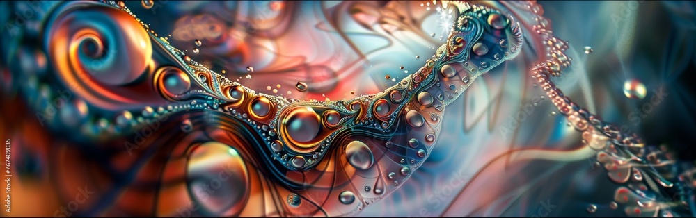 Aufkleber A digital artwork featuring an intricate and colorful abstract design, created through computer graphics. The design is complex and visually engaging, with a mix of geometric shapes and vibrant colors