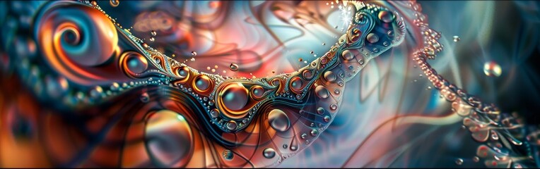 A digital artwork featuring an intricate and colorful abstract design, created through computer...