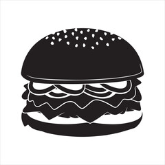 hamburger , black isolated silhouette, Fast food icon. Vector illustration, Burger vector silhouette illustration, Burger Food vector, Restaurant Burger silhouette illustration black color
