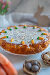Easter carrot cake, american carrot cake decorated fondant carrots - 762410241