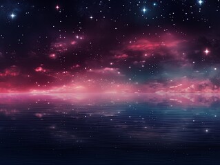 A black sky burgundy background light water and stars