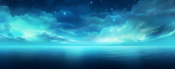 Türaufkleber A black sky cyan background light water and stars © Zickert
