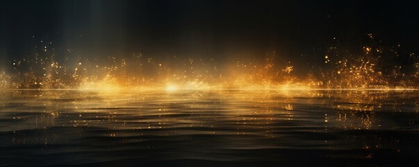 A black sky gold background light water and stars