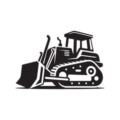 Majestic Bulldozer Silhouette Extravaganza - Sculpting Shadows of Industrial Power with Bulldozer Illustration - Minimallest Bulldozer Black Vector
