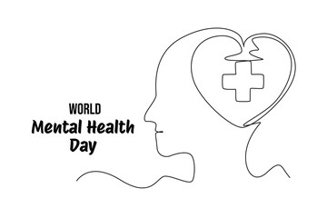 Mental Health Awareness Month banner design. Simple continuous line drawing of Mental healt at human head. stress. Care about mental health. Health concept design. May is Mental Healt Awareness Month