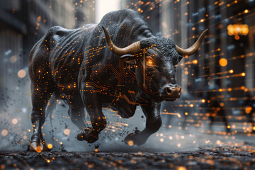 Illustrative representation of financial bull run. Stock market bull run illustration. Cryptocurrency bull run illustration.