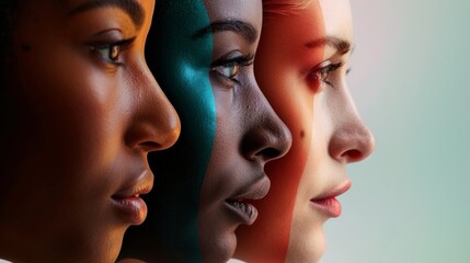 Diverse Trio of Women Showcasing Unity in Multicolored Light