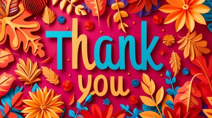 Colorful Thank You Card With Flowers and Leaves
