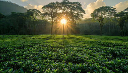a green field with coffee trees - Powered by Adobe