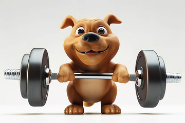 Cartoon Dog Character Lifting Weights in Fitness Concept