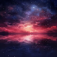 A black sky maroon background light water and stars