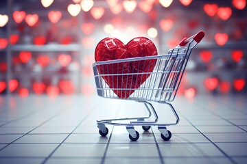 a shopping cart with a heart shaped object inside - Powered by Adobe