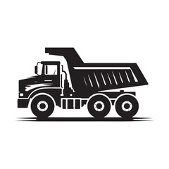 Naklejka premium Inspiring Dump Truck Silhouette Ensemble - A Visual Tribute to the Backbone of Construction with Dump Truck Illustration - Minimalist Dump Truck Vector 