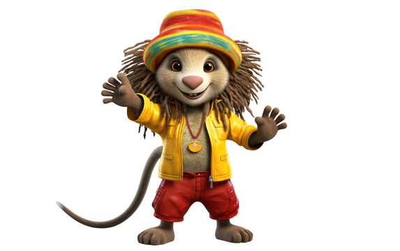Rasta mouse Character Scratch Isolated on Transparent background.