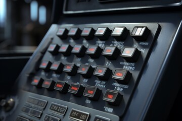 Intricate design of an industrial keypad highlighted in a busy manufacturing setting