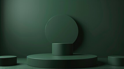 Cylinder podiums on green background. Abstract pedestal scene with geometrical. Scene to show cosmetic products presentation