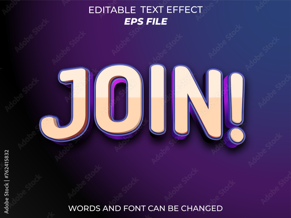 Poster join text effect, font editable, typography, 3d text. vector template