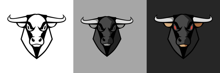 Bull Head Vector Set, Line Art, BW, Color, Illustration