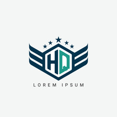Alphabet letter HQ, QH, H, Q logo hexagon shape concept with wings ornament silhouette