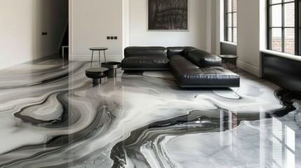Beautiful and modern marble floor covering with epoxy and resin. Expensive but long life. Generative AI