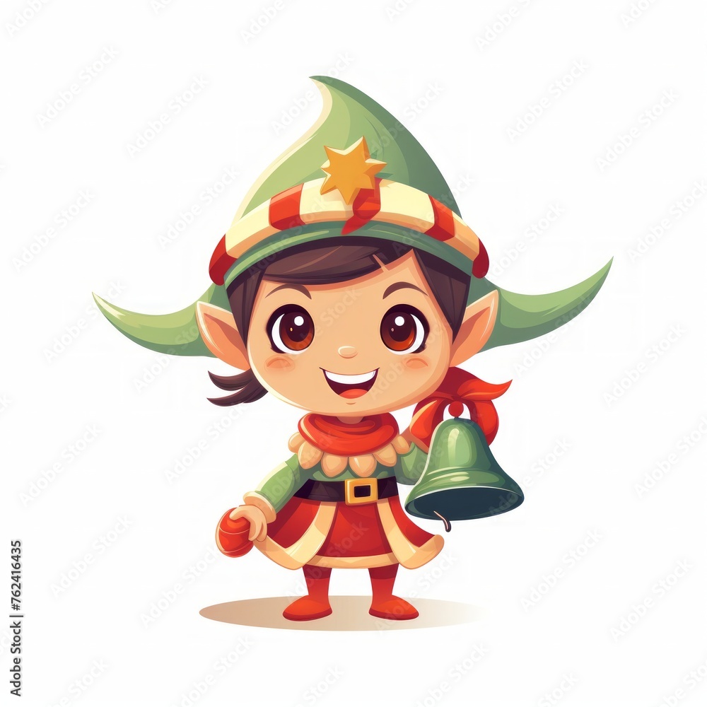 Aufkleber Generative AI A mischievous elf with pointy ears and a jingling bell hat, holding a tiny gift.