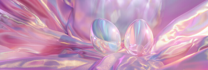 Ethereal Pastel Easter Eggs Resting on Shimmering Fabric