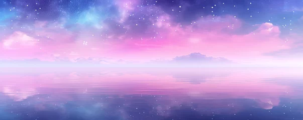 Foto auf Acrylglas Lila A black sky pink background light water and stars