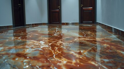 Beautiful and modern marble floor covering with epoxy and resin. Expensive but long life. Generative AI - obrazy, fototapety, plakaty