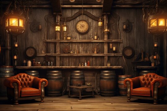 Bustling Saloon background. Wild wood american. Generate Ai