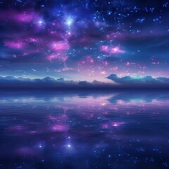 Fototapeta na wymiar A black sky purple background light water and stars