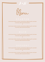 Menu card. Luxury dinner menu. Menu price list for restaurant, cafe, coffee shop vector template, wedding or other holiday. 