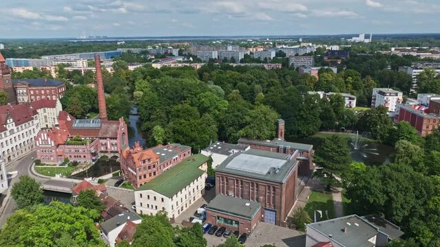 Aerial drone view of Brandenburgisches Landesmuseum f&uuml;r moderne Kunst in Cottbus , Germany