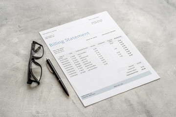 Medical health care billing statement in hospital, top view