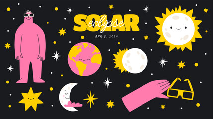 Fototapeta premium Solar eclipse sticker set