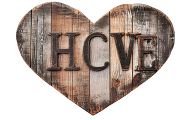 Rustic Wooden Love Sign, Rustic Wood Home Sign Farmhouse Love Heart Shaped Isolated on Transparent background.