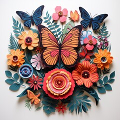 Butterfly garden vibrant paper cut insects floral