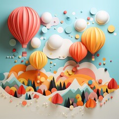 Colorful paper cut balloons minimalist sky cheerful morning vibe