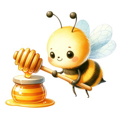 Cute bee with honey watercolor illustration , Bee and honey watercolor clipart