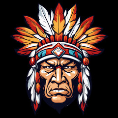 Indian head mascot, transparent background.