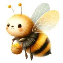Cute bee with honey watercolor illustration , Bee and honey watercolor clipart