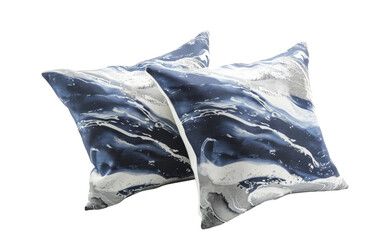 Set of 2 Blue and Grey Abstract Artwork Pillow Cover Isolated on Transparent background.