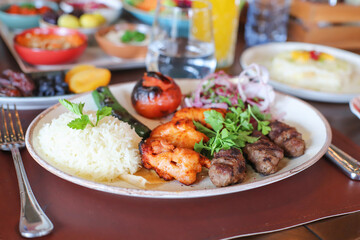 Turkish Kebab Assortment (Set) with green and grilled meats and vegetables