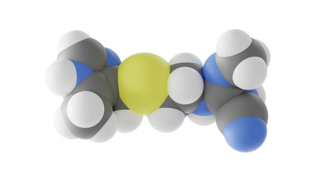 cimetidine molecule, histamine h2 receptor antagonist, molecular structure, isolated 3d model van der Waals