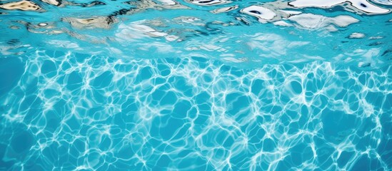 Obraz premium Close up of a swimming pool with a person gliding through the azure liquid, creating a mesmerizing pattern in the electric blue aqua