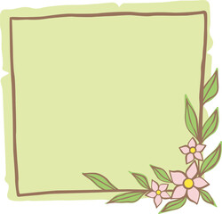 Abstract wild flower with leaves square wreath frame for decoration on nature and spring season.