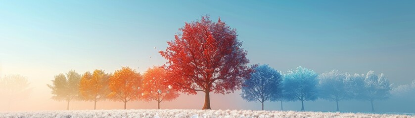 Minimalist 3D Blender tree, seasons color gradient